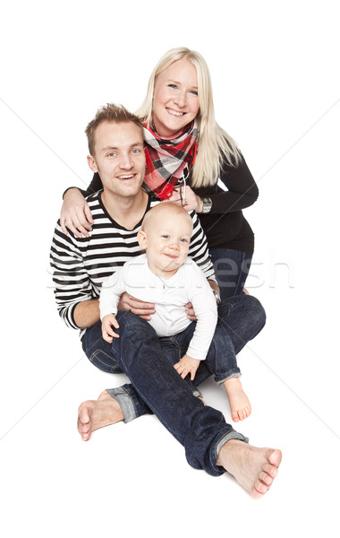Сток-фото: счастливая · семья · портрет · изолированный · белый · ребенка · счастливым