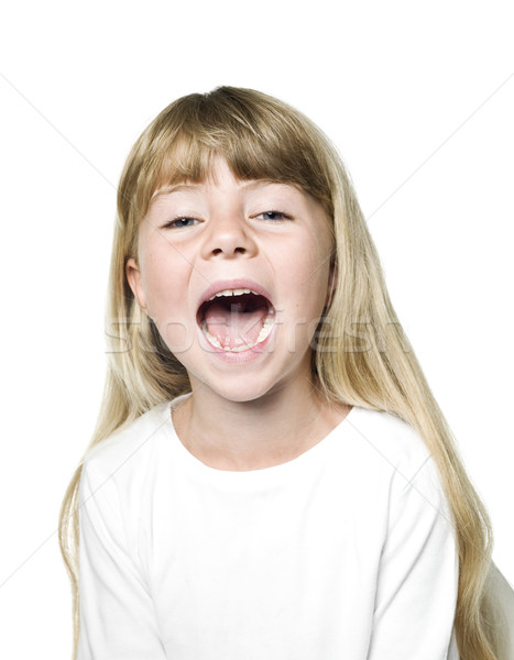 Foto d'archivio: Urlando · ragazza · ritratto · bambino · bianco · sorridere