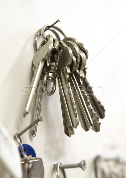 Sleutelhanger sleutels ring hout muur Stockfoto © gemenacom