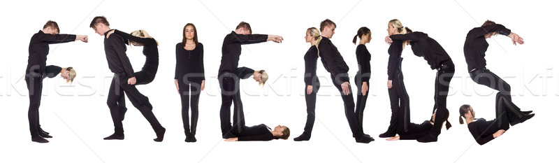 Grup de oameni cuvant prietenii izolat alb bărbaţi Imagine de stoc © gemenacom