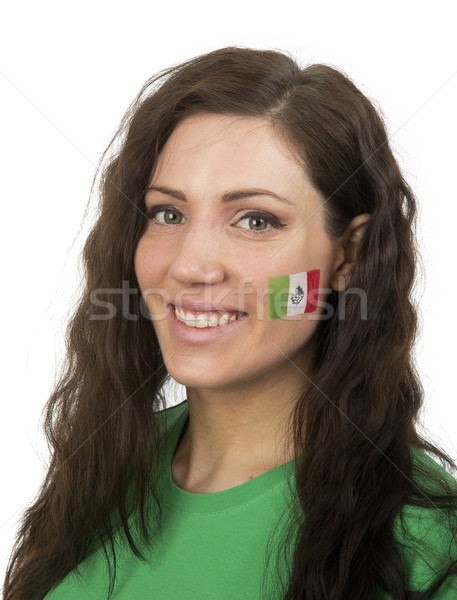 Mexikói lány fiatal lány zászló festett arc Stock fotó © gemenacom
