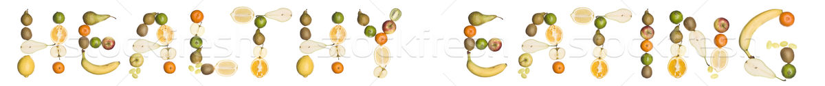 Wyrażenie zdrowe odżywianie na zewnątrz owoców odizolowany biały Zdjęcia stock © gemenacom