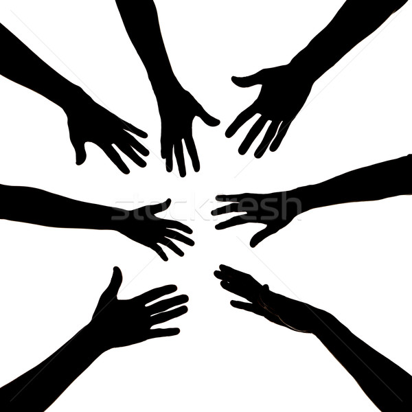 Siluetă sapte mâini alb braţ comunitate Imagine de stoc © gemenacom