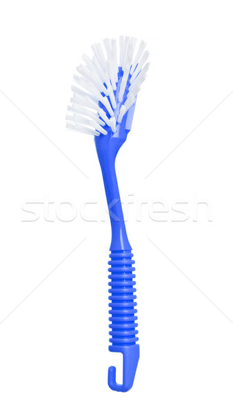 Foto stock: Azul · escove · isolado · branco · limpeza · limpador