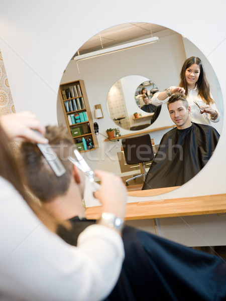 Salón de belleza adulto hombre mujer espejo Foto stock © gemenacom