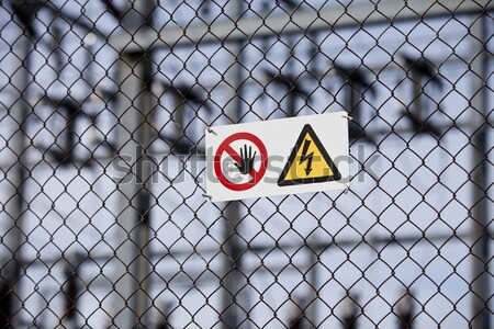 Warning signs on a fence with short focal depth. Stock photo © gemenacom