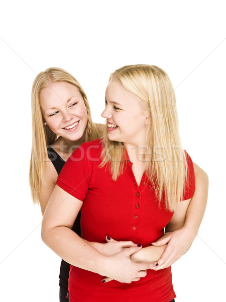 Stockfoto: Bonding · meisjes · twee · geïsoleerd · witte · liefde