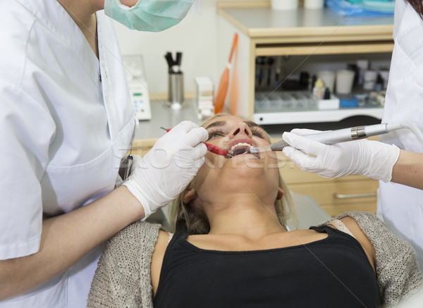 Weiblichen Zahnarzt Patienten Situation Frauen Makro Stock foto © gemenacom