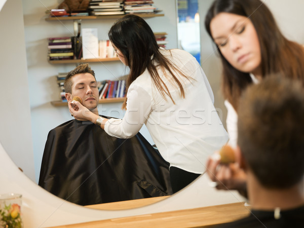 Homme salon de beauté jeune homme femme miroir Homme [[stock_photo]] © gemenacom