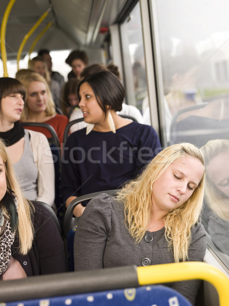 Alszik nő busz nők idő kommunikáció Stock fotó © gemenacom