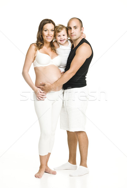 Foto stock: Mujer · embarazada · familia · aislado · blanco · amor · madre