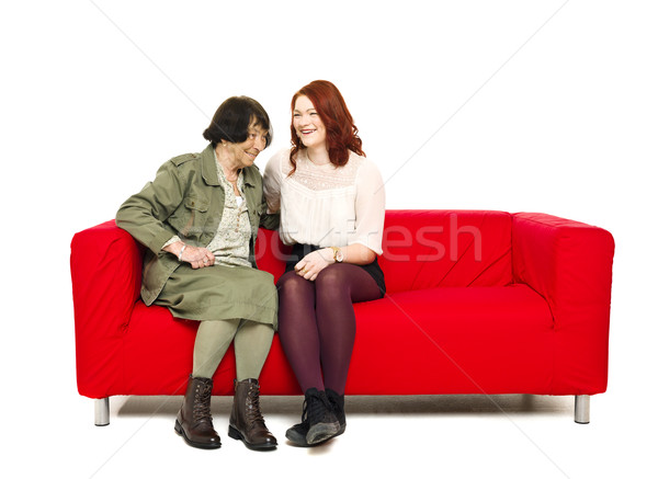 [[stock_photo]]: Grand-mère · petit-enfant · séance · canapé · femmes · enfant