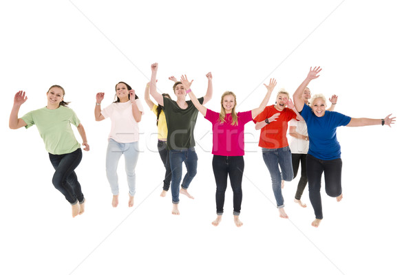 Zdjęcia stock: Szczęśliwych · ludzi · odizolowany · biały · kobiet · zabawy · zespołu