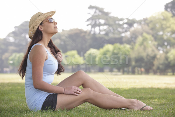 girl wearing hat and sunglasses Stock photo © gemphoto