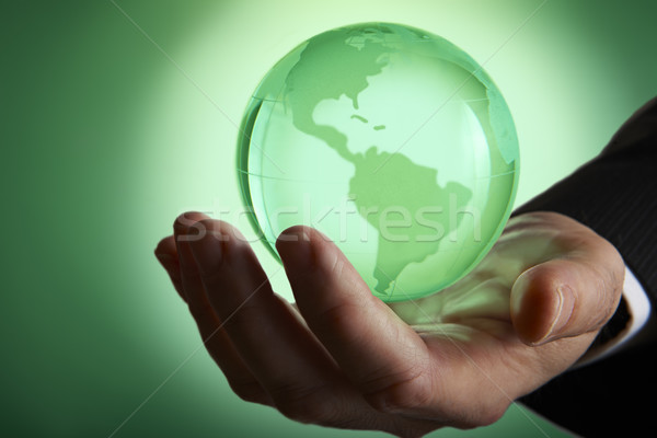 [[stock_photo]]: Verre · monde · vert · Palm · main