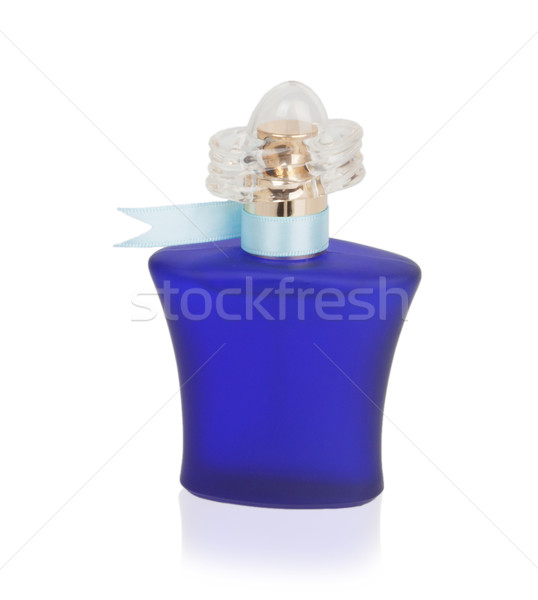 Blau Flasche Parfüm isoliert weiß Wasser Stock foto © GeniusKp