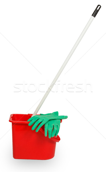 Mop in red plastic bucket and green rubber glove Stock photo © GeniusKp
