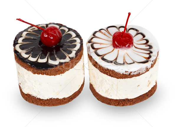 Zwei Schokolade Kuchen Kirsche isoliert weiß Stock foto © GeniusKp