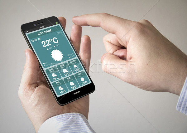  touchscreen smartphone with online bank application on the scre Stock photo © georgejmclittle