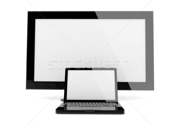Plasma tv laptop tornar televisão computador Foto stock © georgejmclittle