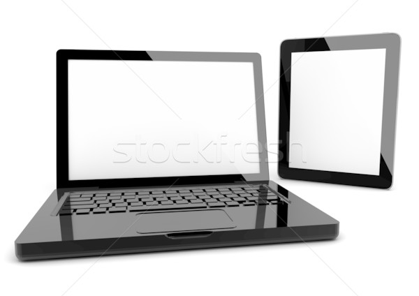 Számítógép tabletta 3d render technológia képernyő fekete Stock fotó © georgejmclittle