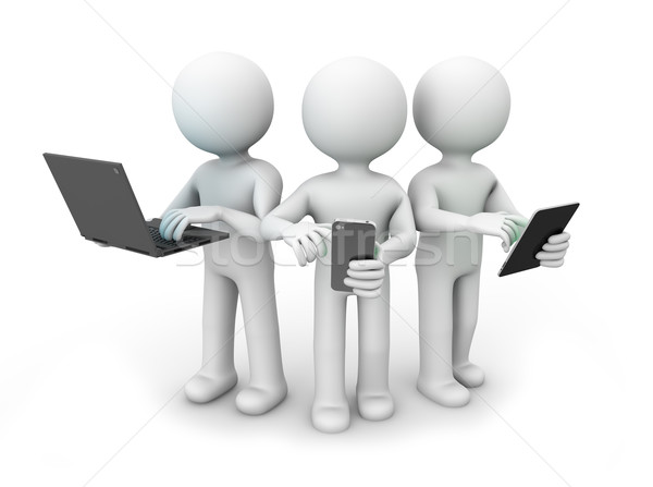 Três tornar tecnologia dispositivos laptop branco Foto stock © georgejmclittle