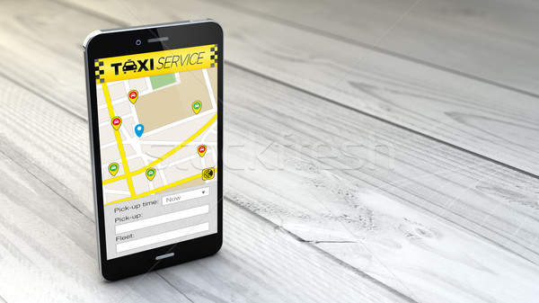 smartphone with taxi service application over white wooden backg Stock photo © georgejmclittle