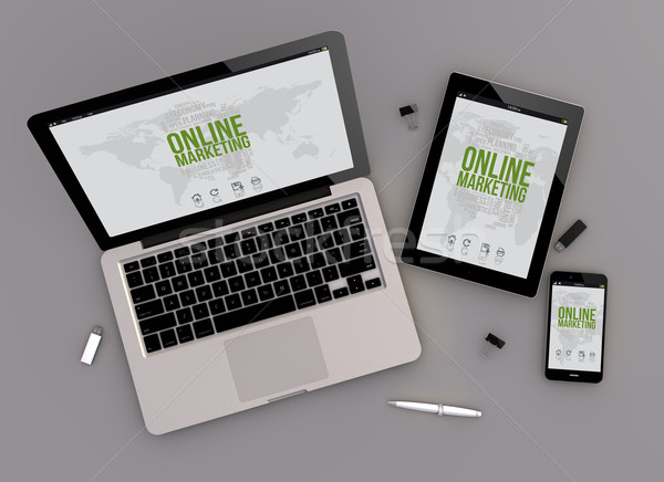 Reszponzív terv online marketing kilátás 3d render eszközök Stock fotó © georgejmclittle