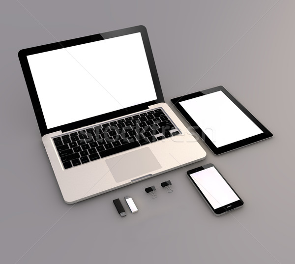 Laptop tabletta okostelefon reszponzív vázlat nyitva Stock fotó © georgejmclittle