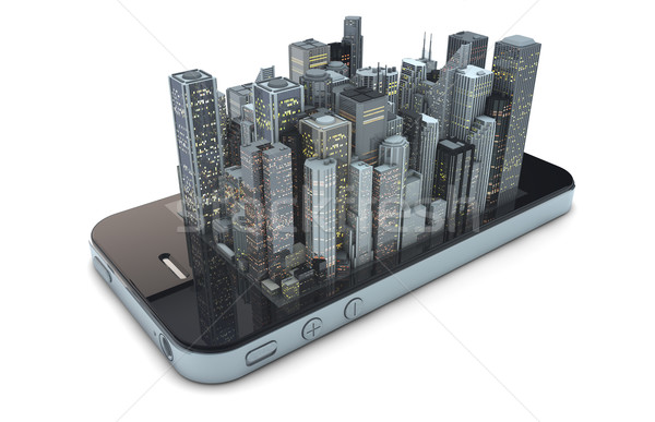 Okostelefon város render okostelefon modern képernyő Stock fotó © georgejmclittle