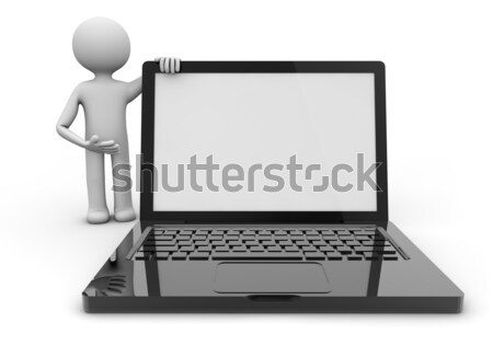 Człowiek komputera oddać pusty ekranu Zdjęcia stock © georgejmclittle
