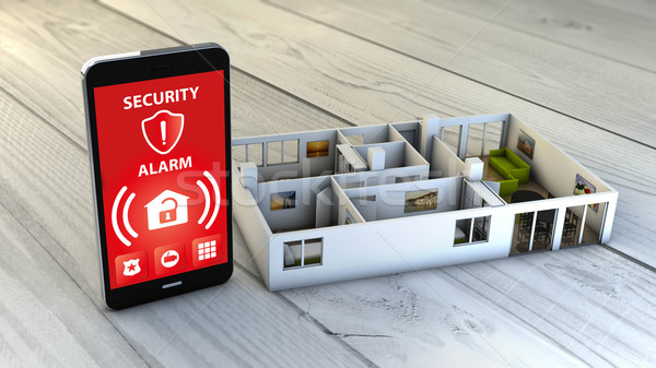 security alarm smartphone with flat mock-up Stock photo © georgejmclittle