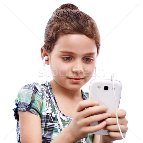 Zoeken smart telefoons jong meisje iets Stockfoto © georgemuresan