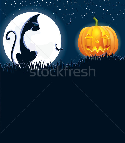 Halloween pisică vector Lună lumina Imagine de stoc © GeraKTV