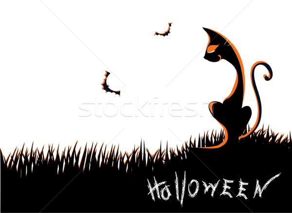Halloween pisică vector Lună lumina Imagine de stoc © GeraKTV