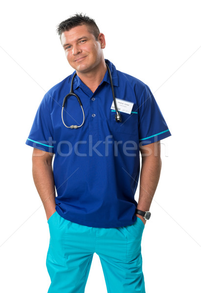 Jóképű sebész kék különleges munkaruha orvos Stock fotó © Geribody