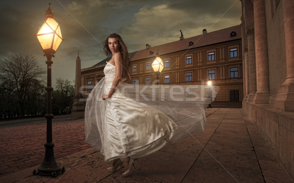 Bride in  the night before the church Stock photo © Geribody