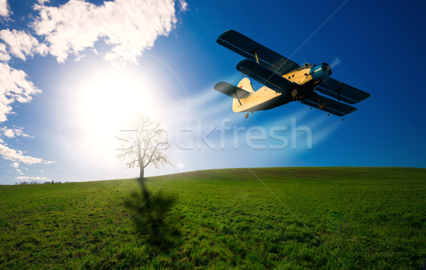 Oude vliegtuig hemel technologie metaal vintage Stockfoto © Geribody