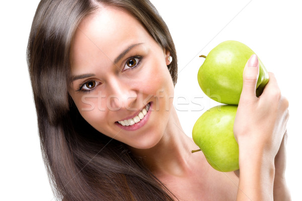 Healthful eating-Beautiful woman holding apples, close-up photo  Stock photo © Geribody