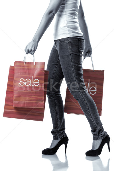 Duży sprzedaży kobiet szczęśliwy zakupy portret Zdjęcia stock © Geribody