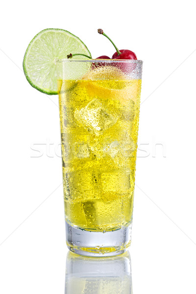 Yellow long Cocktail with lemon and cherry Stock photo © Geribody