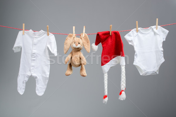 Stock foto: Baby · Kleidung · hat · Wäscheleine · Mädchen