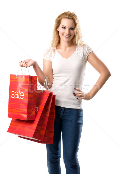 銷售 婦女 出售 袋 快樂 商業照片 © Geribody