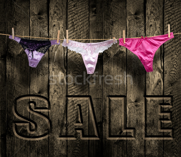 Women's panties on the clothesline, with engraved inscription sale Stock photo © Geribody