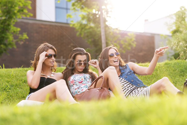 3 Beautiful woman feels good in the grass Stock photo © Geribody