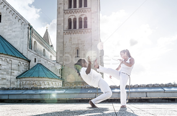 пару Капоэйра город Dance танцы Сток-фото © Geribody