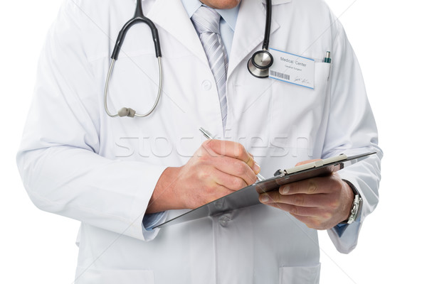 Lekarza biały płaszcz pisać folderze szczegół Zdjęcia stock © Geribody