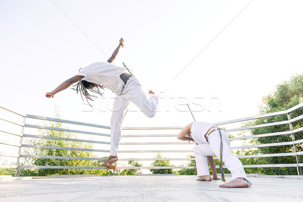 Capoeira, a woman and a man struggling in the outdoors Stock photo © Geribody