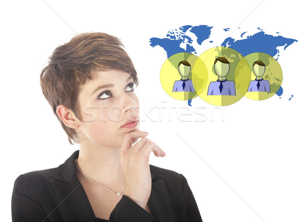Young businesswoman with virtual worldwide friends isolated on white background Stock photo © gigra