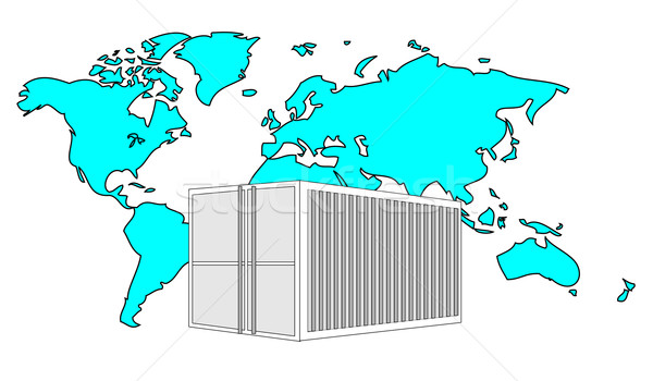 Illustration of metal 40 ft sea container with light blue world map  Stock photo © gigra